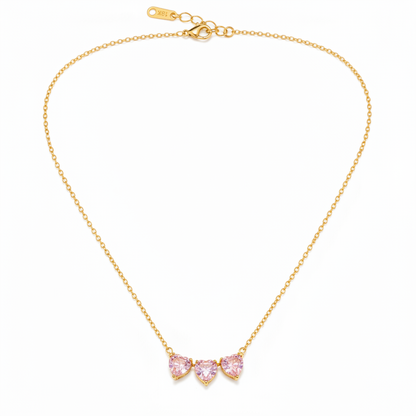 NUGOLD Triple Pink Heart Crystal Necklace for Women & Girls