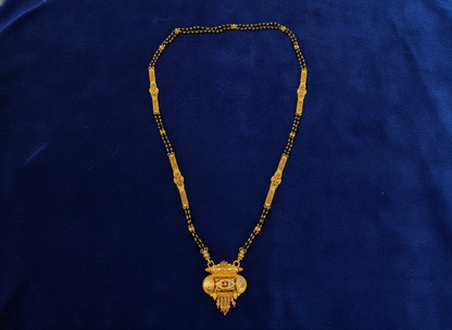 Bridal Traditional Black Bead Mangalsutra with Antique Pendant
