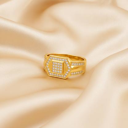 Classic Crystal CZ Hexagon Statement Ring for Men
