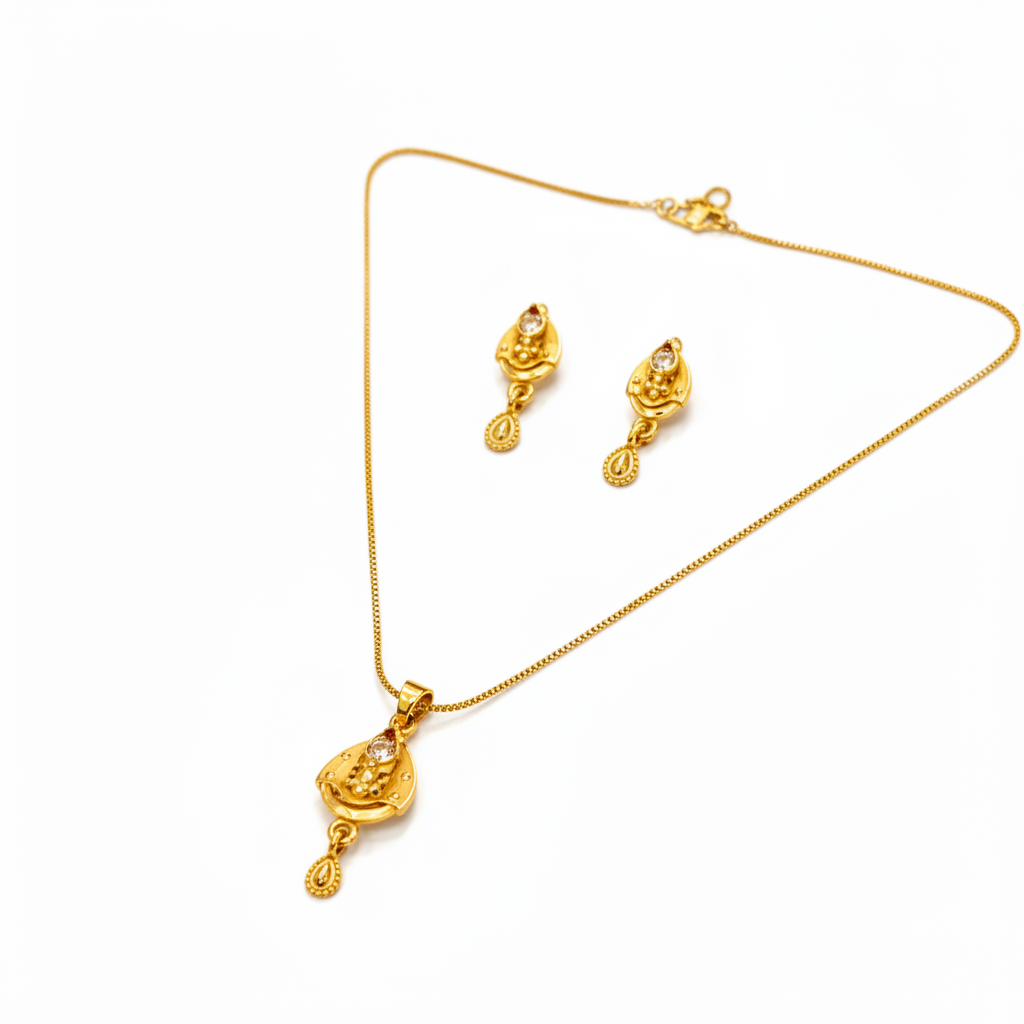 Elegant Traditional Teardrop Pendant Necklace Set with Matching Drop Earrings for Women