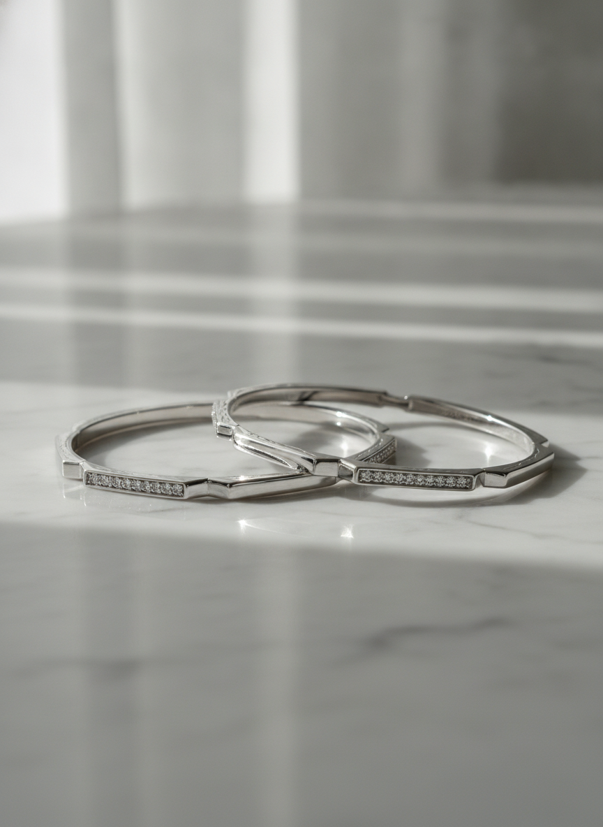 925 Silver Geometric CZ Bangles for Women
