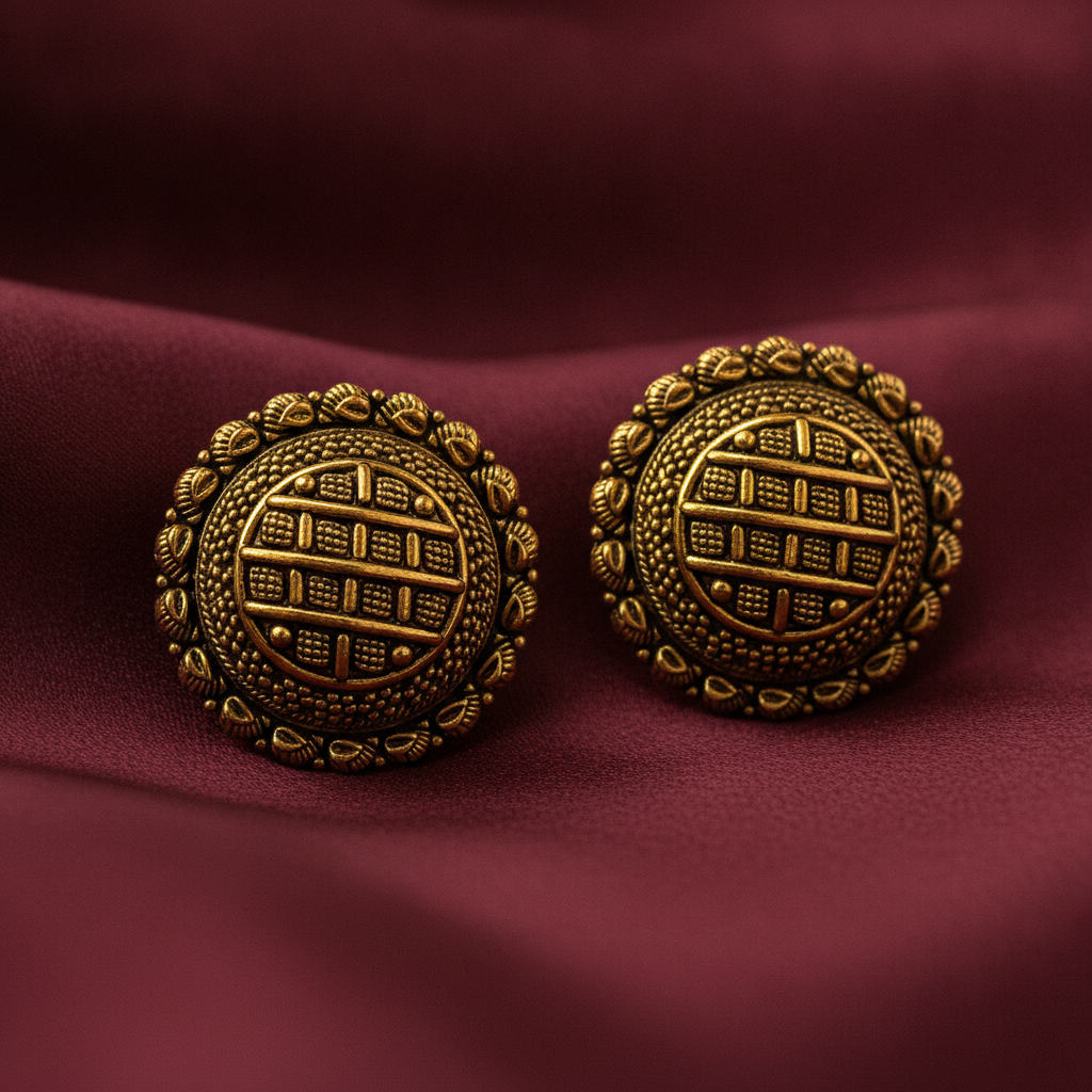 Royal Geometric Leaf Crest Statement Stud Earrings for Women