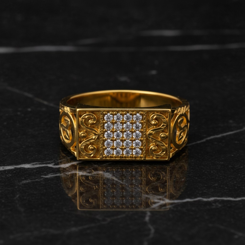 Vintage CZ Ornate Pattern Ring for Men