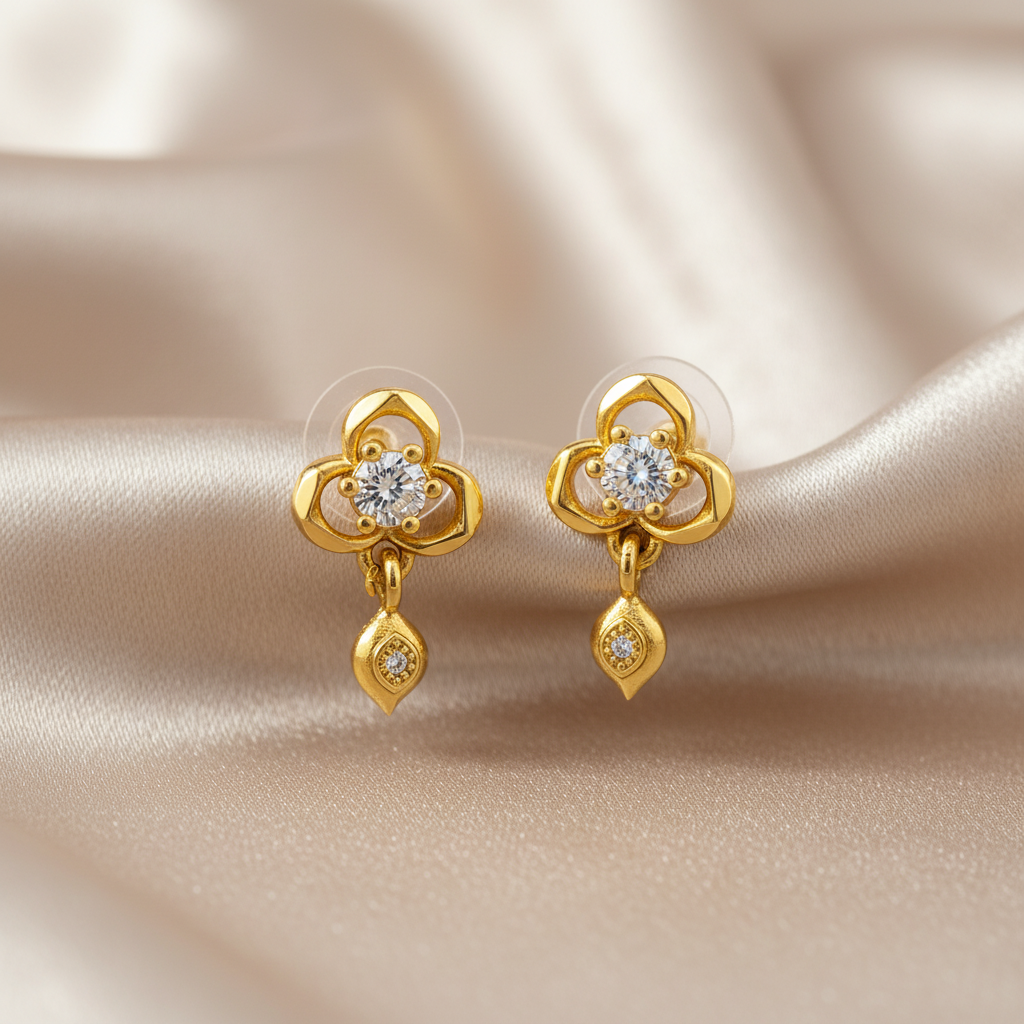NuGold Clover Crystal Drop Gold-Toned Stud Earrings for Women