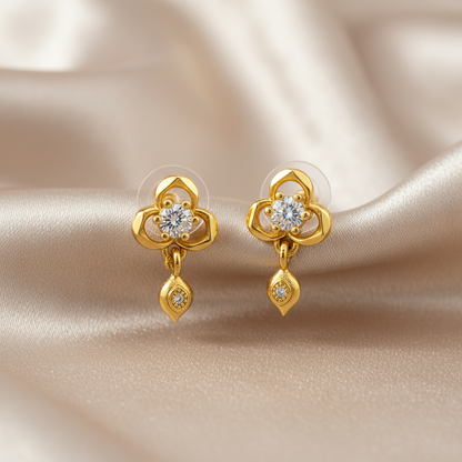 NuGold Clover Crystal Drop Gold-Toned Stud Earrings for Women