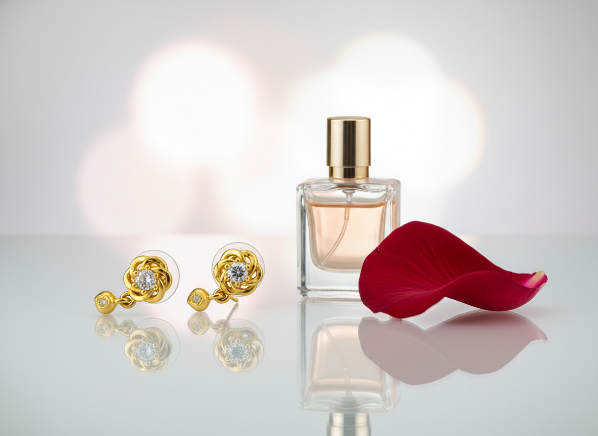 NuGold Floral Crystal Drop Gold-Toned Stud Earrings for Women