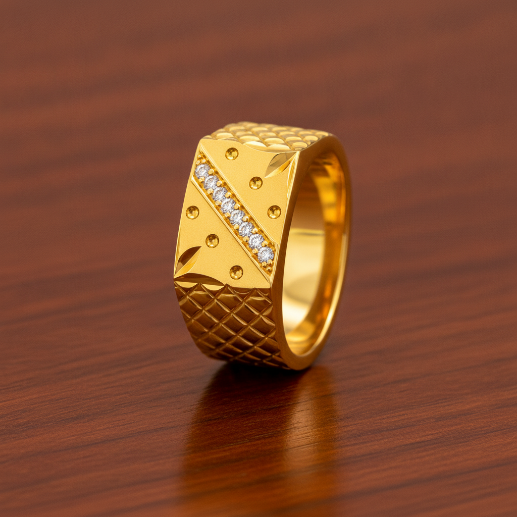 Elegant Crystal CZ Diagonal Pattern Ring for Men