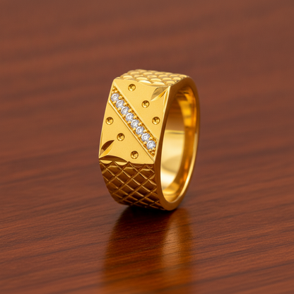 Elegant Crystal CZ Diagonal Pattern Ring for Men