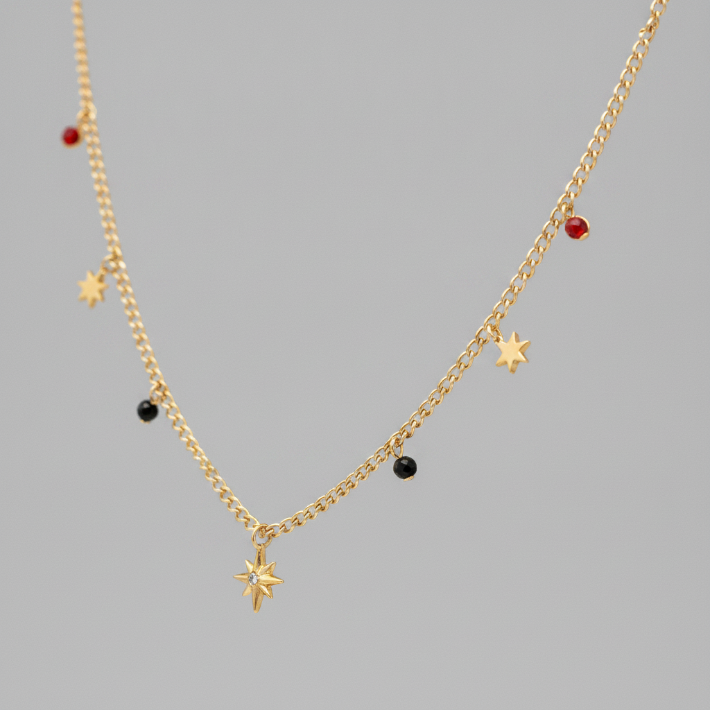 Dainty Star Charm Necklace with Colorful Crystal Beads