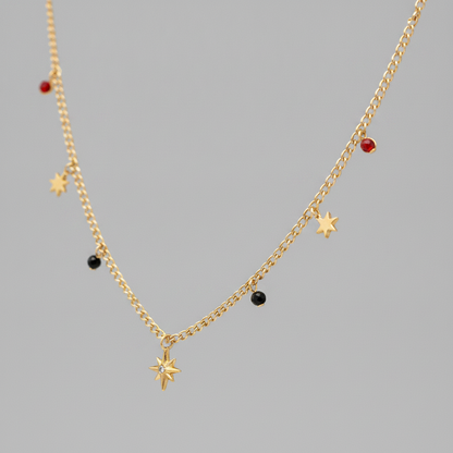 Dainty Star Charm Necklace with Colorful Crystal Beads