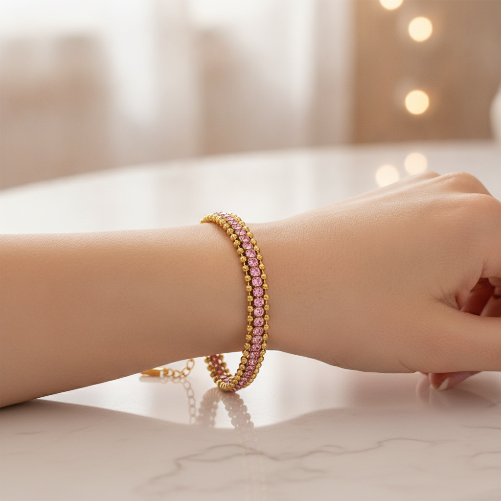 NUGOLD Designer Pink Cubic Zirconia Bracelet for Girls & Women