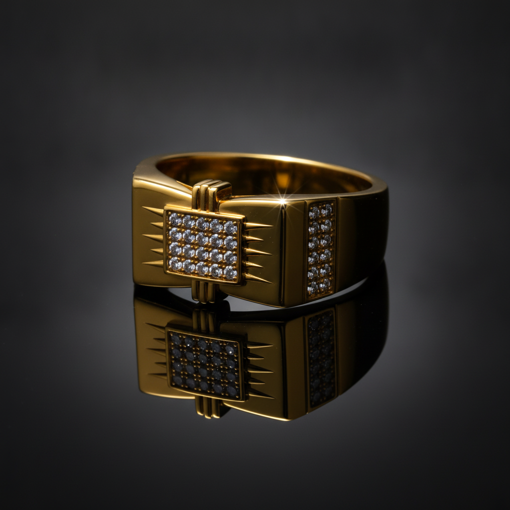 NUGOLD Regal Square Crystal Signet Ring for Men & Boys