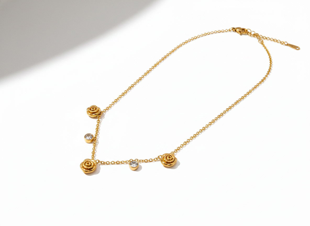 Golden Bloom Crystal Drop Necklace