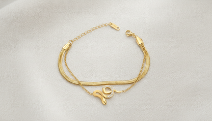 NUGOLD Snake Charm Double Layer Gold-Plated Bracelet for Women