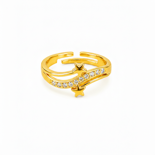 Elegant Star Open Ring with Cubic Zirconia Stones