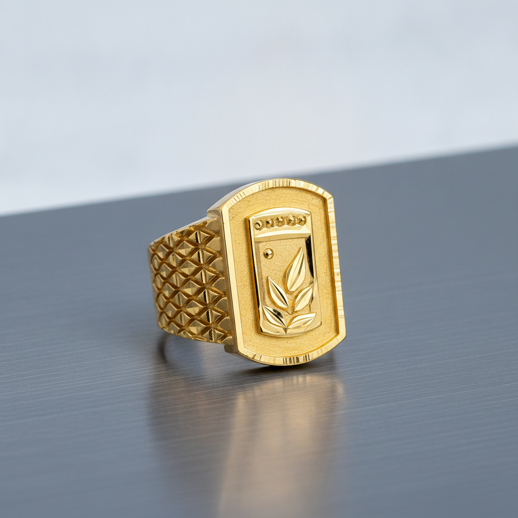 Classic Leaf Motif Textured Statement Ring for Men