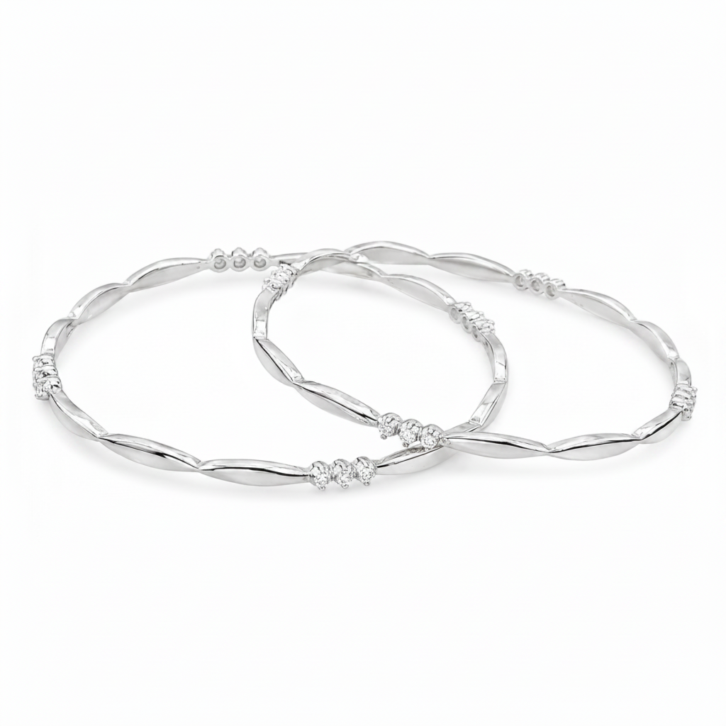 925 Silver Elegant Twisted Bangles with Cubic Zirconia