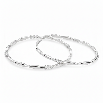 925 Silver Elegant Twisted Bangles with Cubic Zirconia
