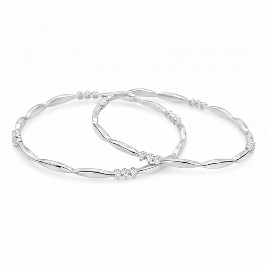 925 Silver Elegant Twisted Bangles with Cubic Zirconia