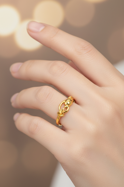 NUGOLD Elegant Gold Women’s Ring with Leaf & Loop Design