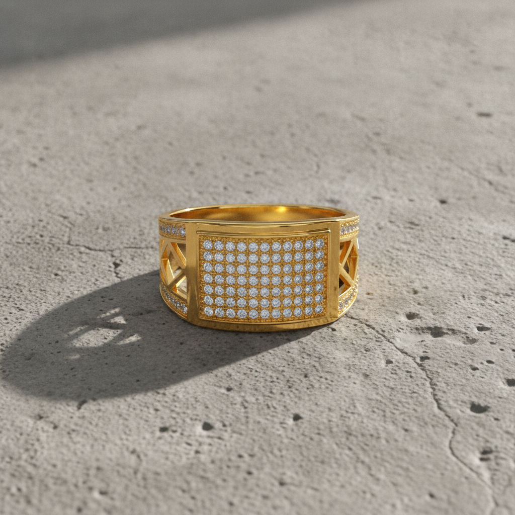 Regal Diamond Grid Statement Ring for Men