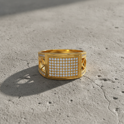Regal Diamond Grid Statement Ring for Men