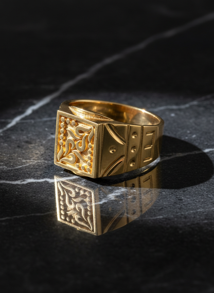 NuGold Royal Engraved Square Signet Gold Ring for Men