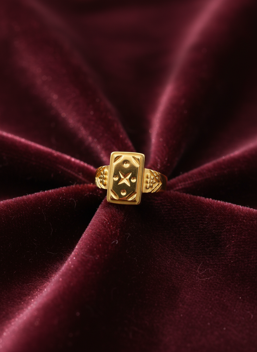 NUGOLD Luxury Men’s Ring with Star Engraved Rectangular Design