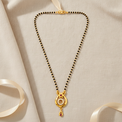 NUGOLD Traditional Gold-Tone Mangalsutra with Floral Crystal Pendant