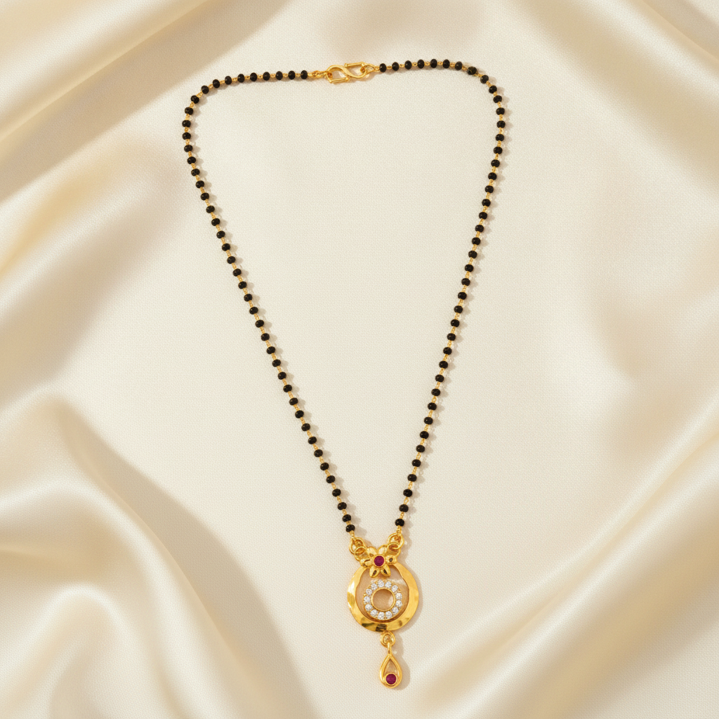 NUGOLD Traditional Gold-Tone Mangalsutra with Floral Crystal Pendant