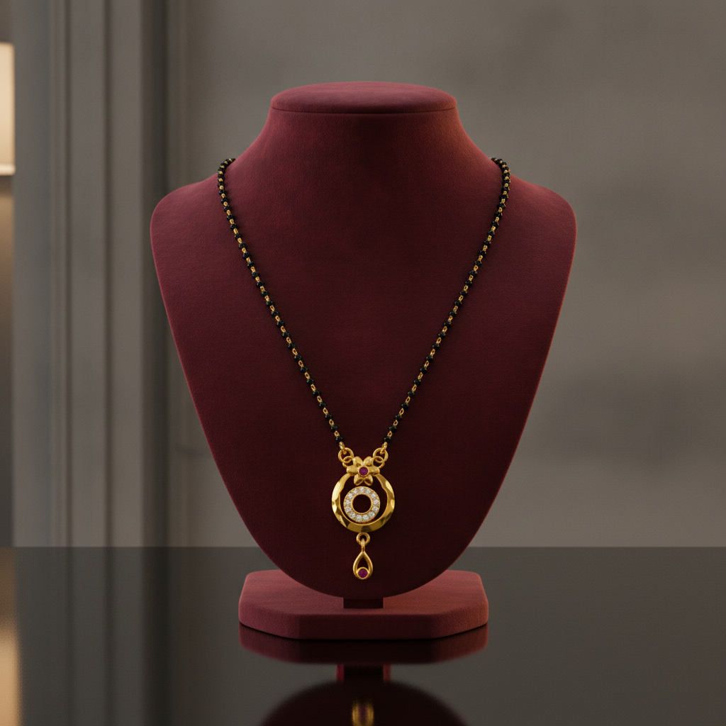NUGOLD Traditional Gold-Tone Mangalsutra with Floral Crystal Pendant
