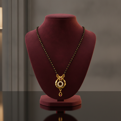 NUGOLD Traditional Gold-Tone Mangalsutra with Floral Crystal Pendant