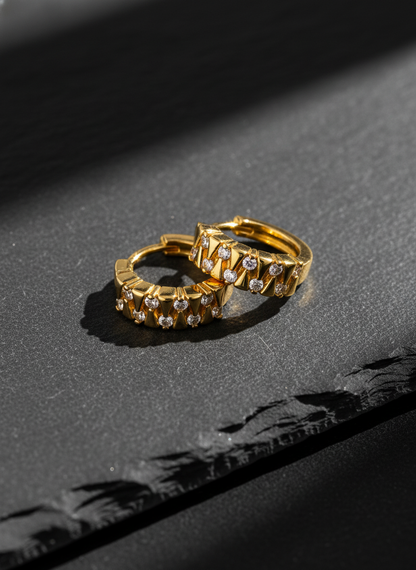 NuGold Geometric Crystal Gold-Toned Huggie Hoop Earrings for Women