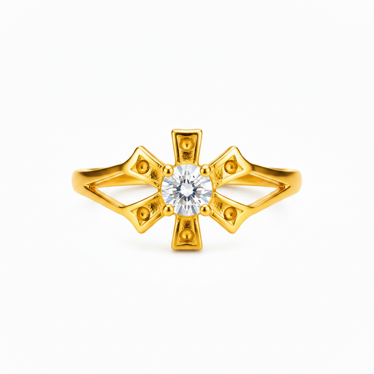 Trendy Sunburst Cubic Zirconia Ring for Women & Girls