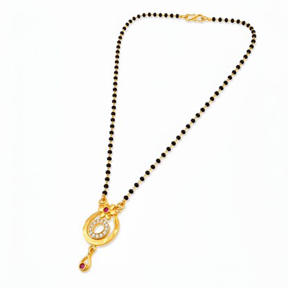 NUGOLD Traditional Gold-Tone Mangalsutra with Floral Crystal Pendant