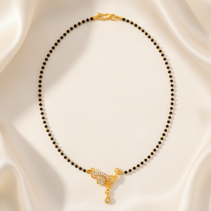 NUGOLD Designer Black Bead Mangalsutra with CZ Leaf Pendant