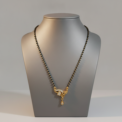 NUGOLD Designer Black Bead Mangalsutra with CZ Leaf Pendant