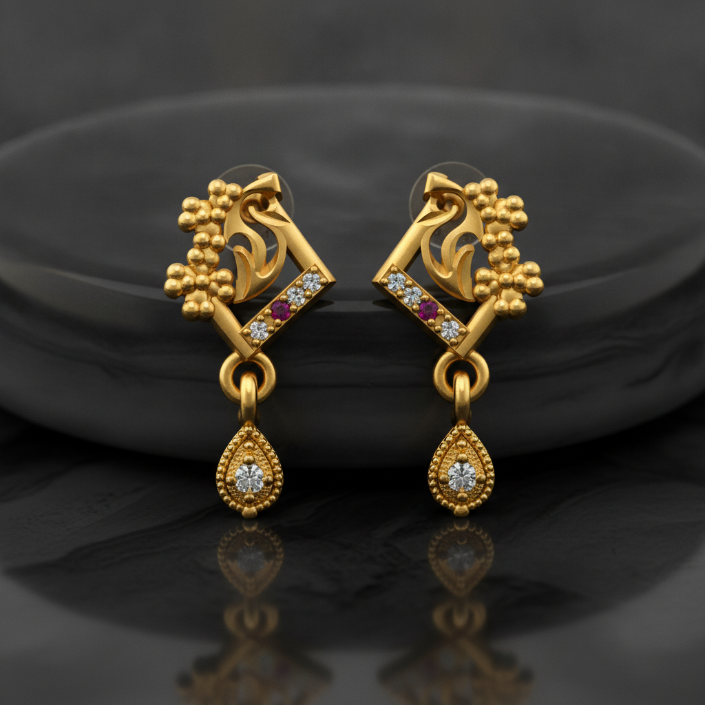 Royal Beaded Teardrop Crystal Drop Earrings for Women