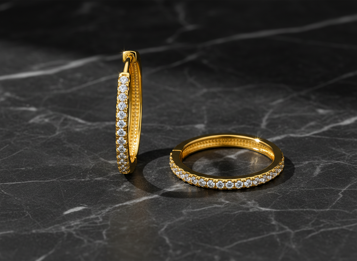 NuGold Classic Crystal Gold-Toned Hoop Earrings for Women