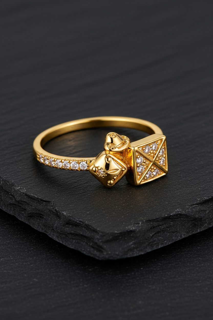 NuGold Royal Geometric Diamond Accent Gold Ring for Women