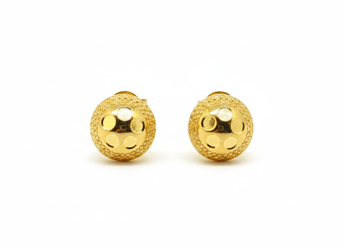 NuGold Textured Gold-Toned Round Stud Earrings for Women