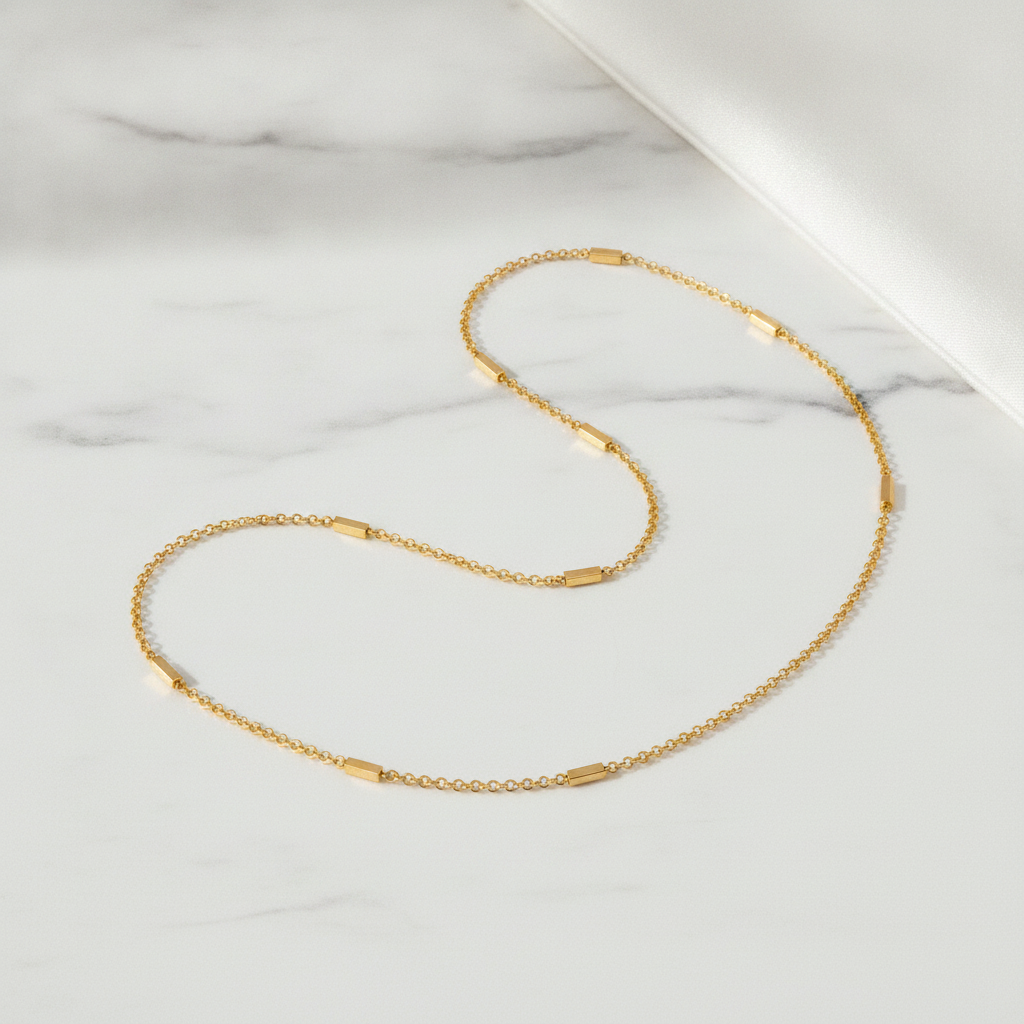 NUGOLD Minimalist Gold Link Chain with Bar For Unisex