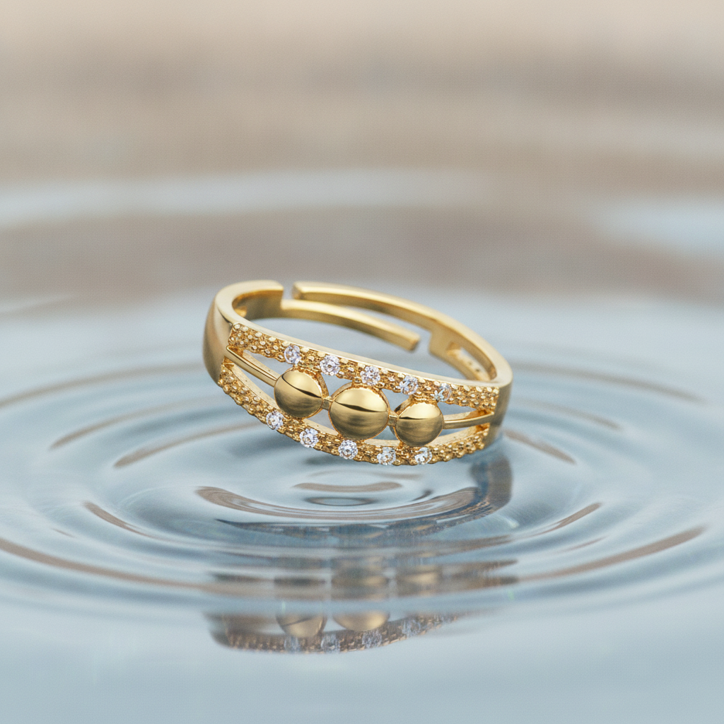 Trendy Triple Ball CZ Adjustable Ring for Women & Girls