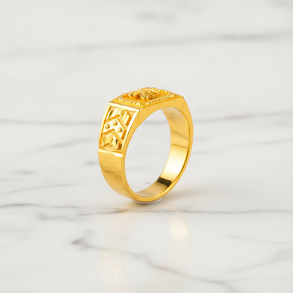 Royal Crest Botanical Pattern Statement Ring for Men