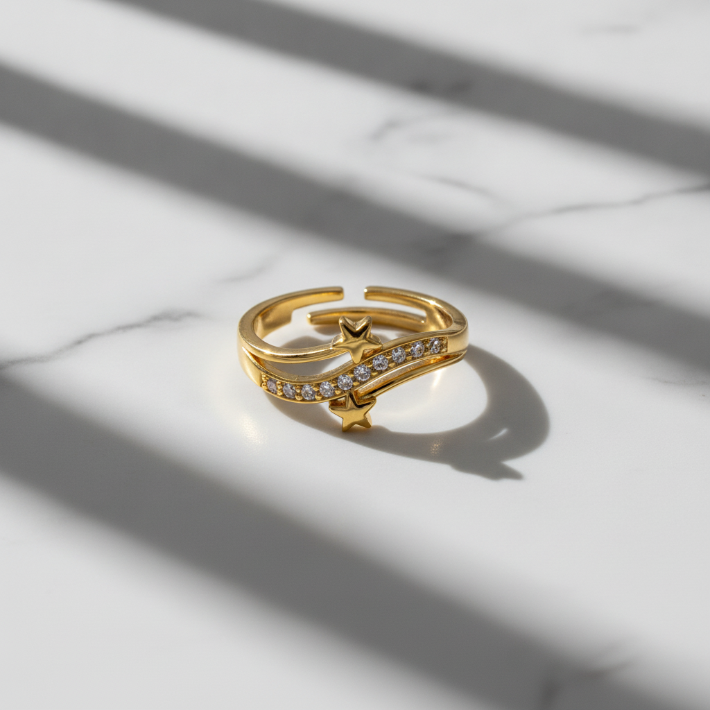 Elegant Star Open Ring with Cubic Zirconia Stones