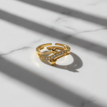 Elegant Star Open Ring with Cubic Zirconia Stones