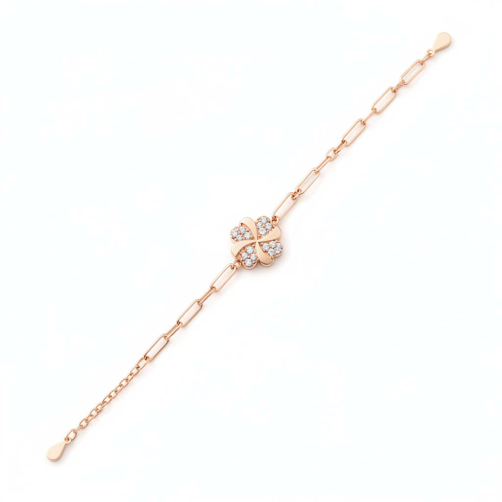 Rose Gold Four Leaf Clover Designer 925 Silver Bracelet