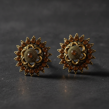 Royal Amber Blossom Radiance Statement Stud Earrings for Women