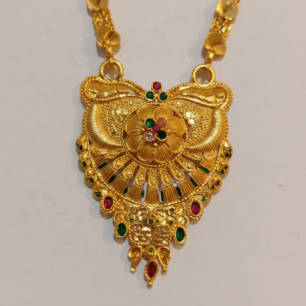Premium Traditional Black Bead Mangalsutra with Ethnic Floral Pendant
