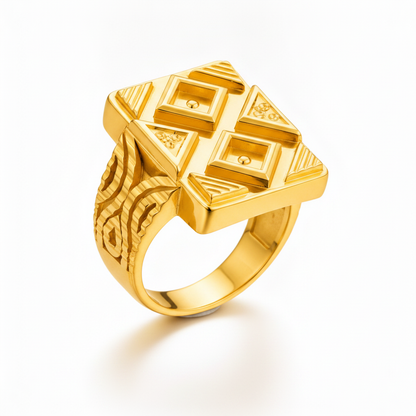 Royal Geometric Crest Statement Ring for Men